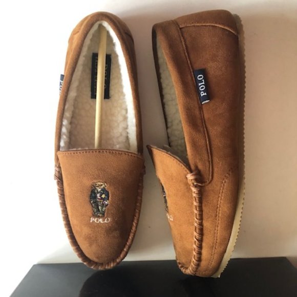 Polo Ralph Lauren Other - Polo Ralph Lauren Bear Tan Sherpa Lined Moccasin Slipper. Size: 8
